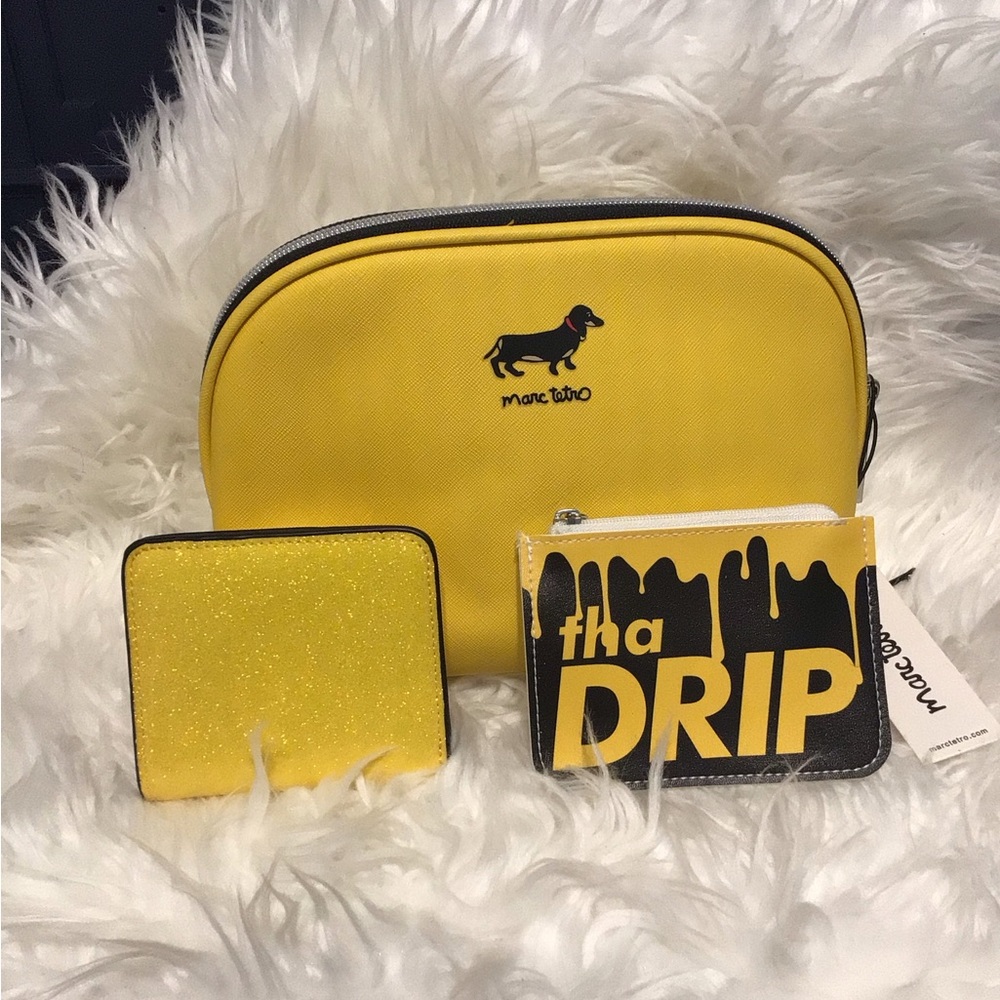 Marc Tetro Yellow Cosmetic Bag and Wallet Set